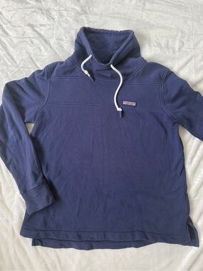 Vineyard Vines Navy Funnel Neck Pullover with White Drawcord